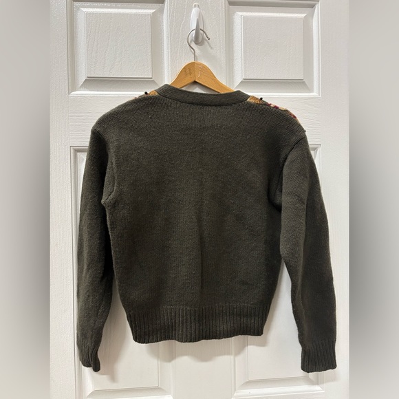 Vintage Lamb Wool Cardigan Women Knit Sweater Sz S Parsley Pattern Army Green - Picture 3 of 4